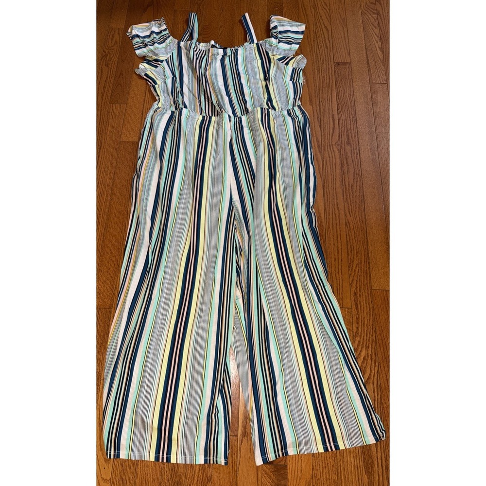 Lane Bryant Multi Stripe Cold Shoulder Jumpsuit Plus Size 22/24 Relax‎ Wide Leg